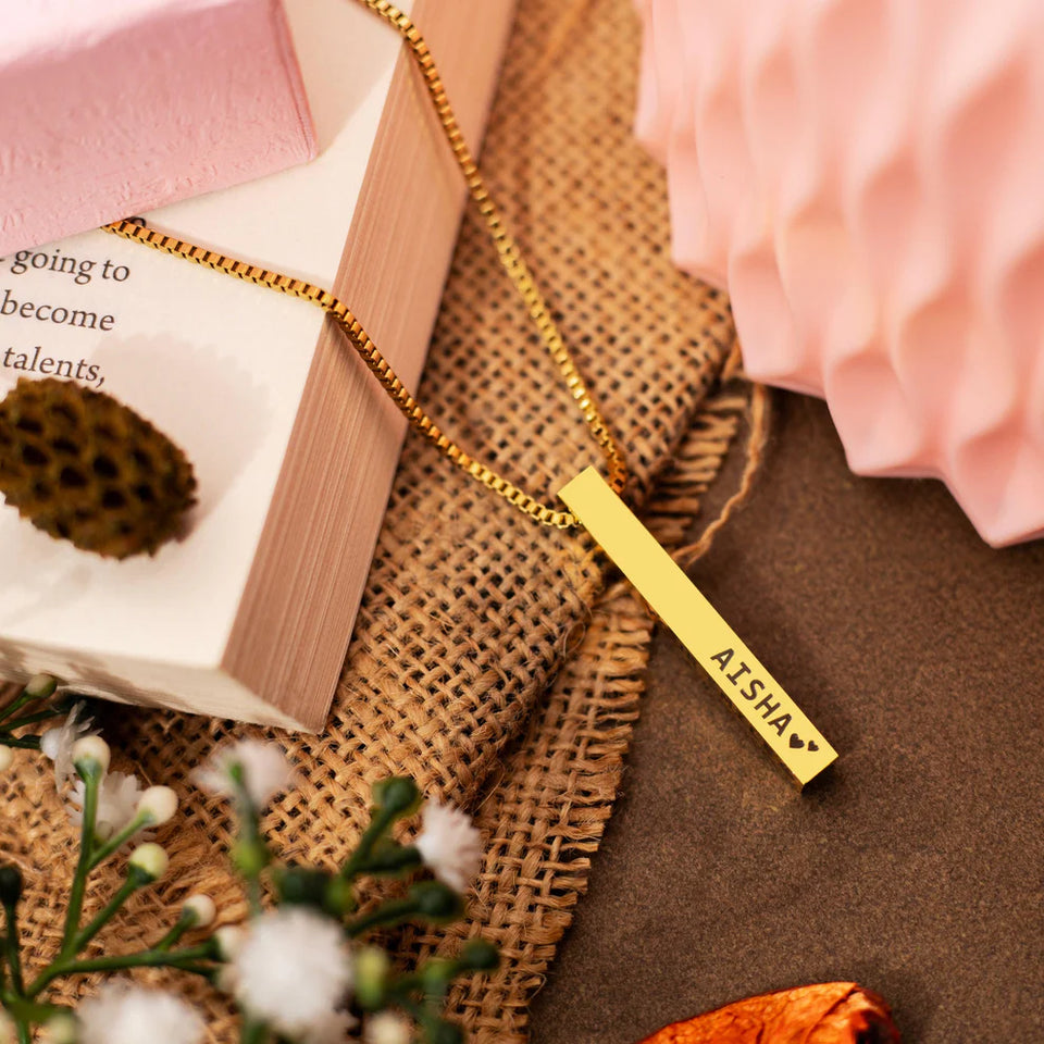 Engraved Name 3D Bar Necklace