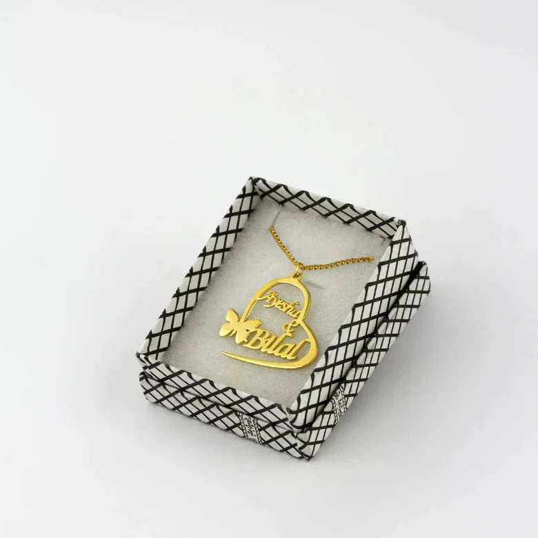 Butterfly Couple Heart Name Necklace