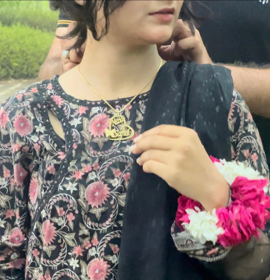 Butterfly Couple Heart Name Necklace