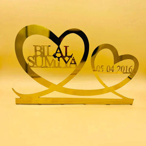 Double Heart Name Stand with Date