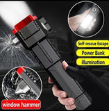 High-Power LED Torch Light – Rechargeable Flashlight with Tactical Hammer & Power Bank With Box, Random color