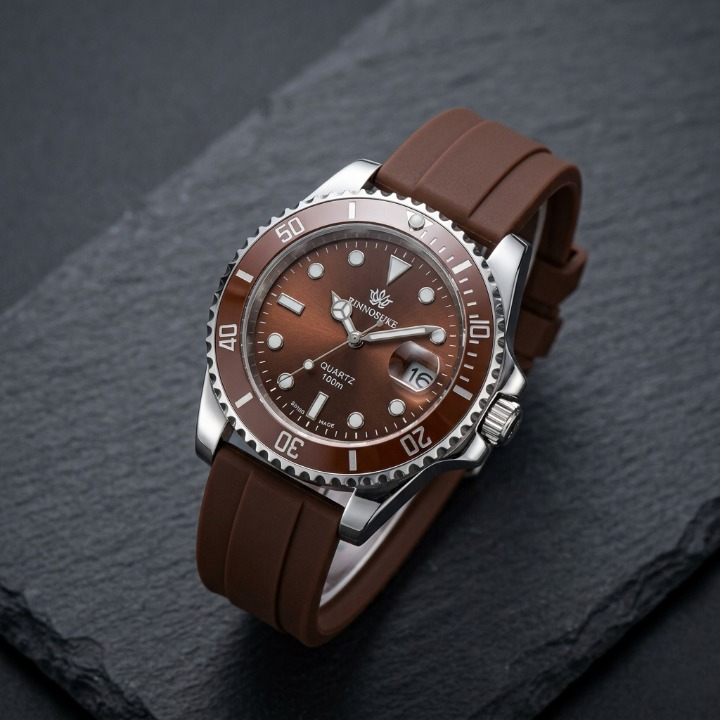 Mens Luxury Sports Wristwatch Stylish Design With Durable Silicone Strap | Brown